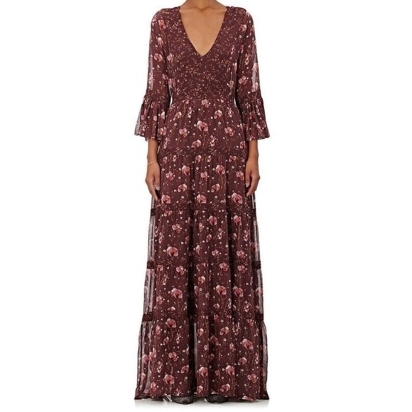 Ulla Johnson Aurora Silk Georgette Maxi Dress Long Sleeve Floral 6 - Picture 1 of 12